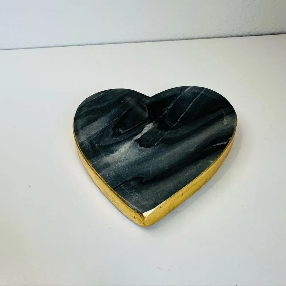Gray Marble Gold Trimmed Heart Trinket Box‎ 5”X4